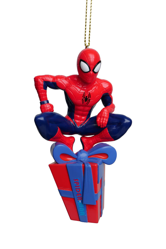 Spiderman on top of Christmas Gift - Christmas Ornament