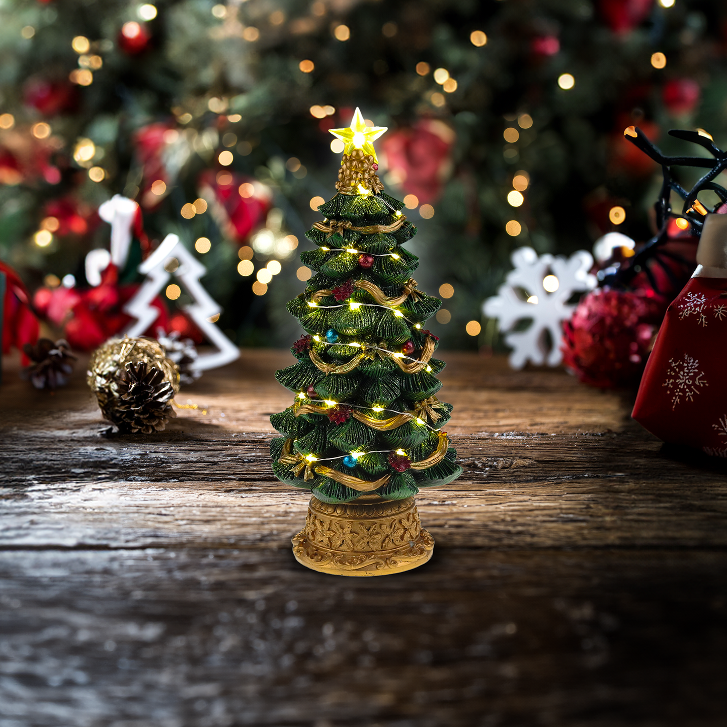 LED lit Christmas Tree - Christmas Village Scene
