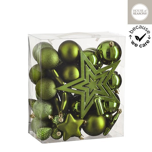 40 pcs - green Christmas Ornaments - including tree top star