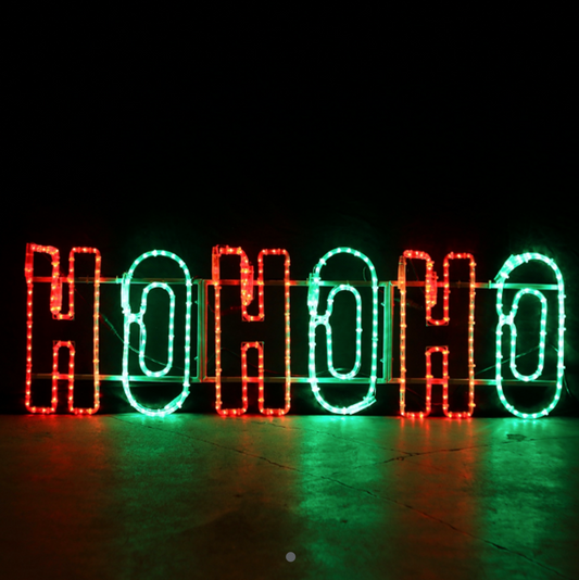 Cartel navideño LED HO HO HO - 150x38 rojo y verde